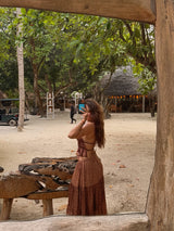 Shivani Parihar in Safari 3 layered skirt + backless top (
